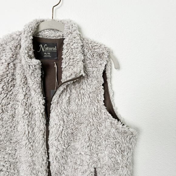 [Natural Reflections] Beige Furry Sherpa Full Zip Vest NWT Egret Size XL - Picture 4 of 11